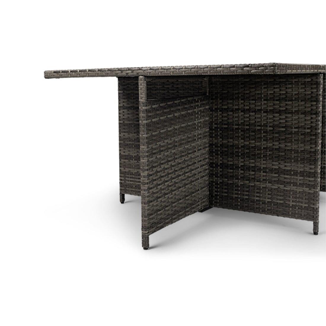 10 Seater Rattan Cube Outdoor Dining Set - Grey Weave Polywood Top