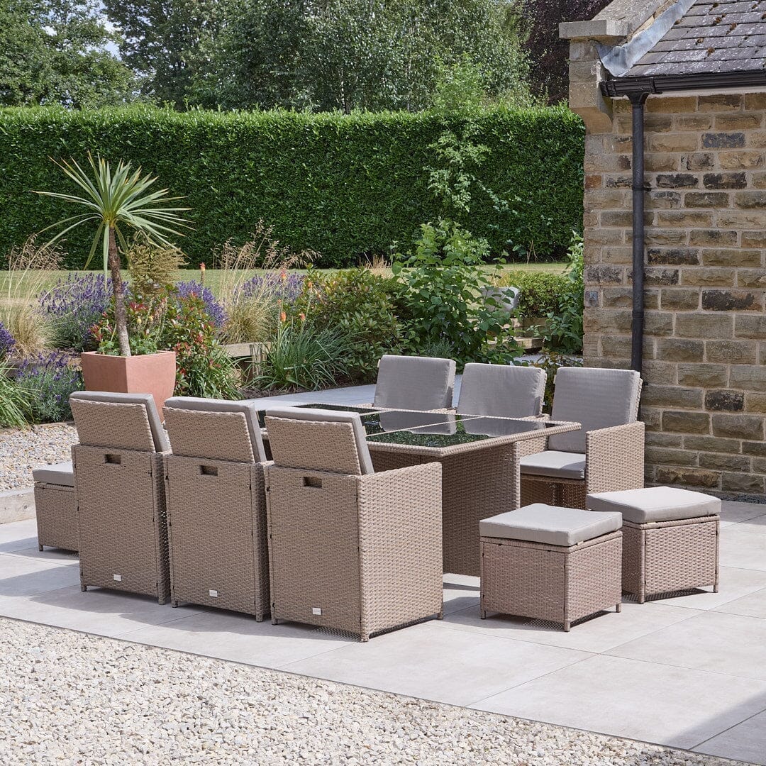10 Seater Rattan Cube Outdoor Dining Set - Natural Brown Weave - Laura James