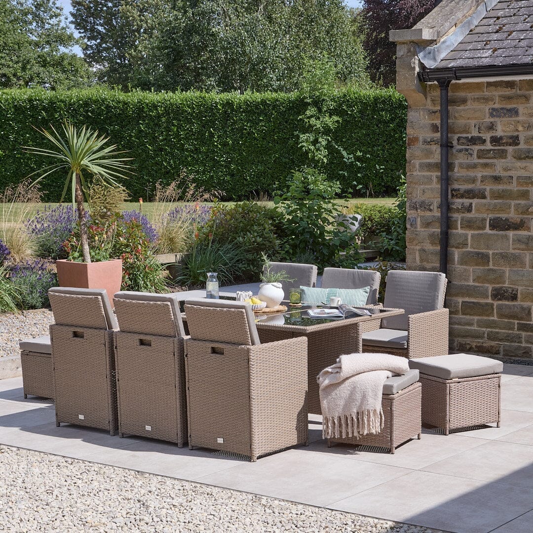 10 Seater Rattan Cube Outdoor Dining Set - Natural Brown Weave - Laura James