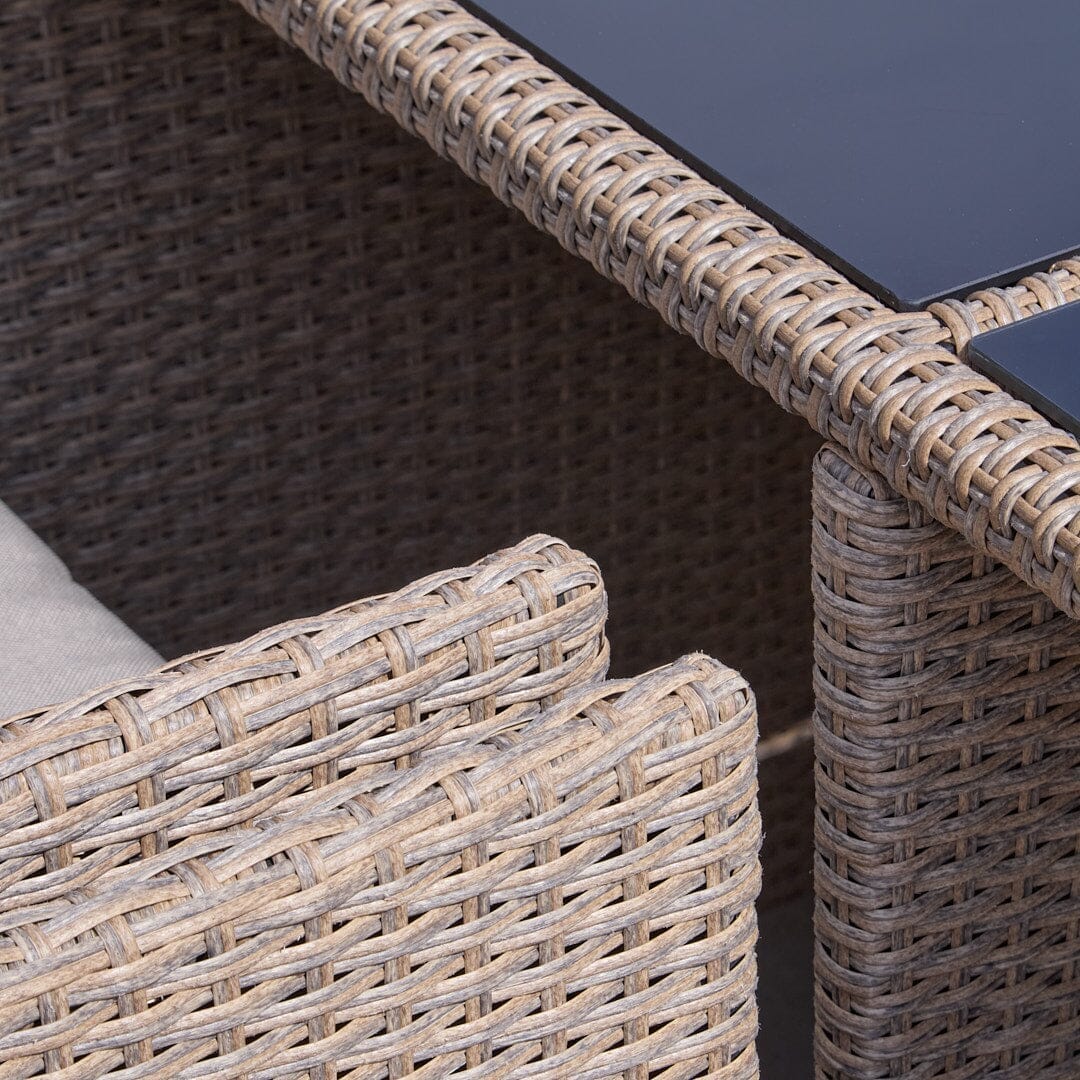 10 Seater Rattan Cube Outdoor Dining Set with Cream Parasol - Natural Brown Weave - Laura James