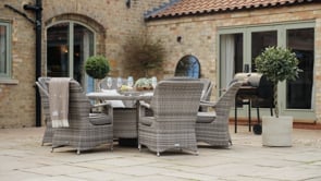 Marseille 6 Rattan Garden Dining Chairs and Large Round Table with Lazy Susan in Grey