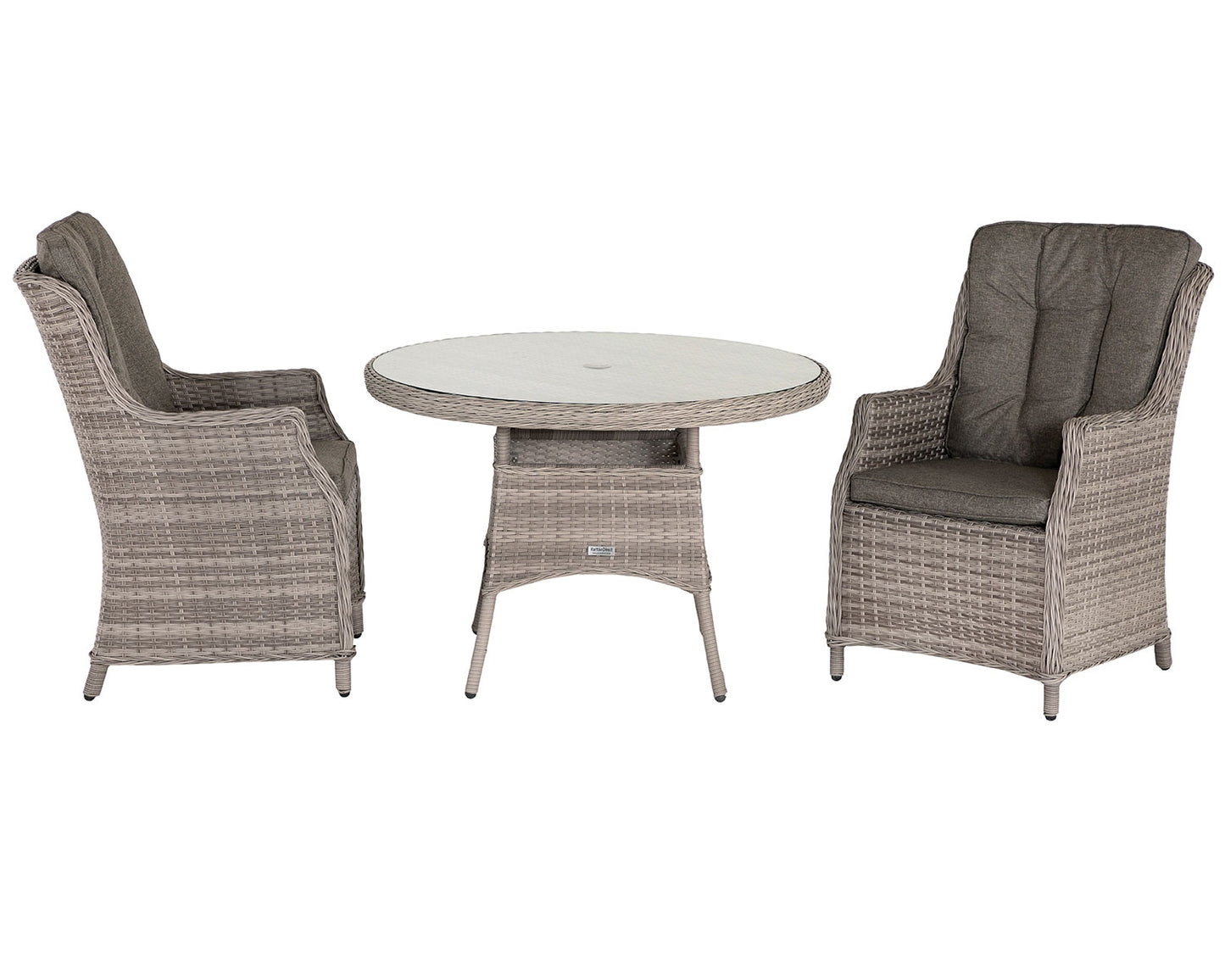 Riviera 2 Rattan Garden Chairs and Small Round Dining Table in Grey