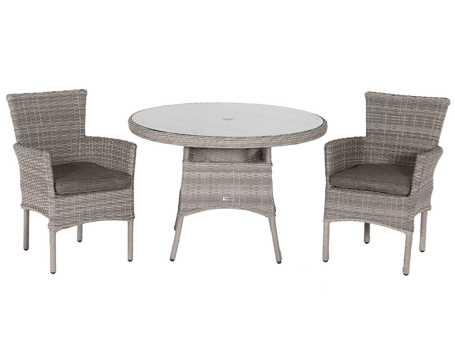 Cambridge 2 Rattan Chairs and Small Round Table Set in Grey