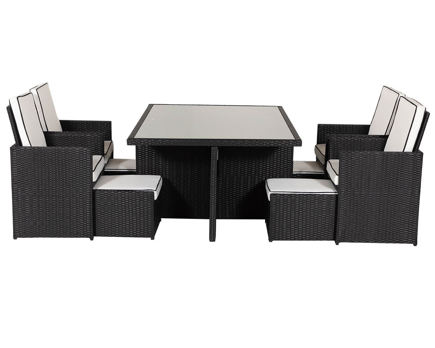 Barcelona 4 Seater Cube Set With Footstools in Black and Vanilla