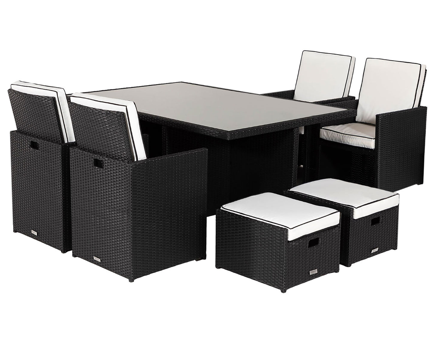 Barcelona 4 Seater Cube Set With Footstools in Black and Vanilla