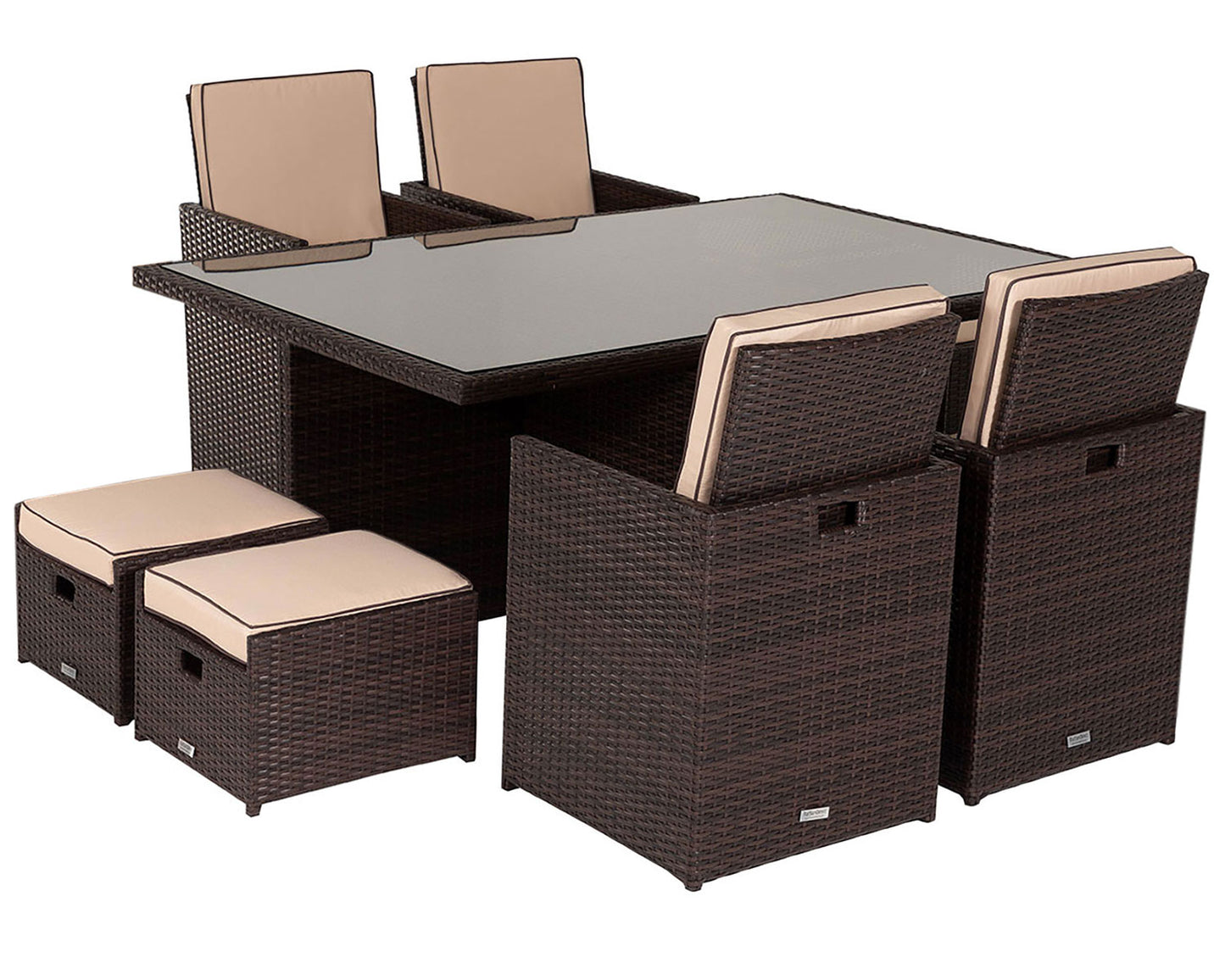 Barcelona 4 Seater Cube Set With Footstools in Brown and Cream