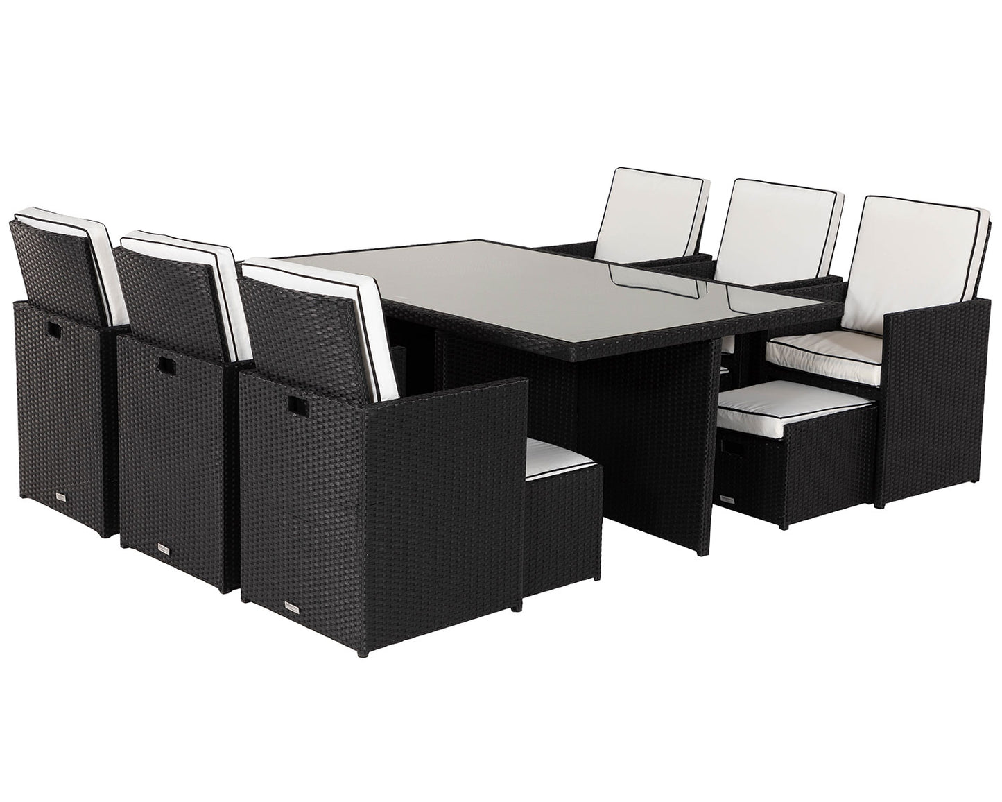 Barcelona 6 Seater Cube Set With Footstools in Black and Vanilla