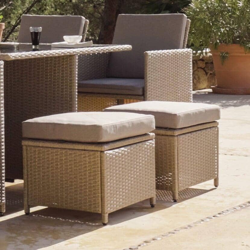 Cube 8 Seater Rattan Outdoor Dining Set - Natural Brown Weave Polywood Top