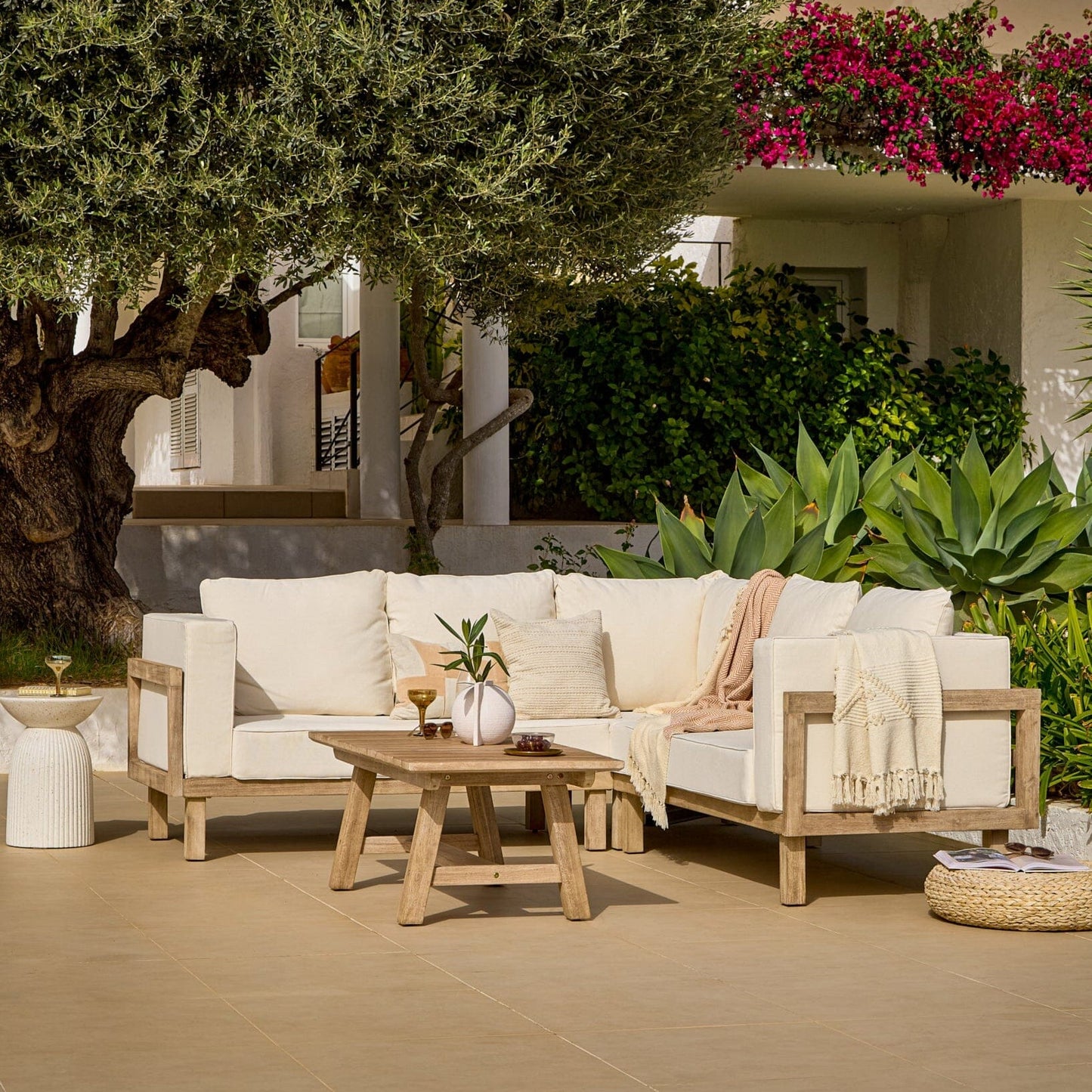 Akira Wooden Corner Sofa Set with Shiro Coffee Table - Laura James