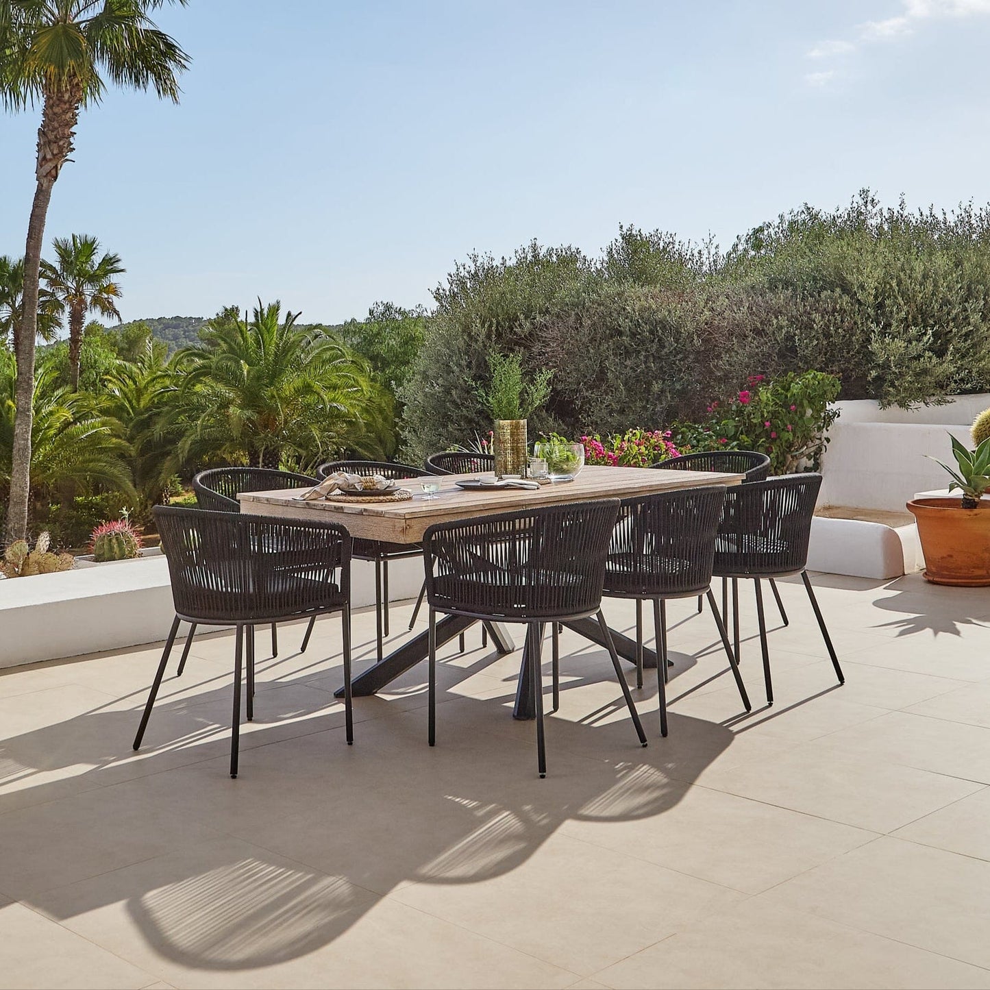 Amelia Whitewash 6 Seater Rectangular Dining Table Set with Hali Black Rope Chairs - Laura James