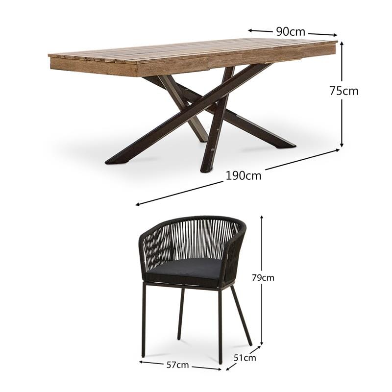 Amelia Whitewash Rectangular Dining Table Set with 6 x Hali Rope Chairs - Black - Laura James