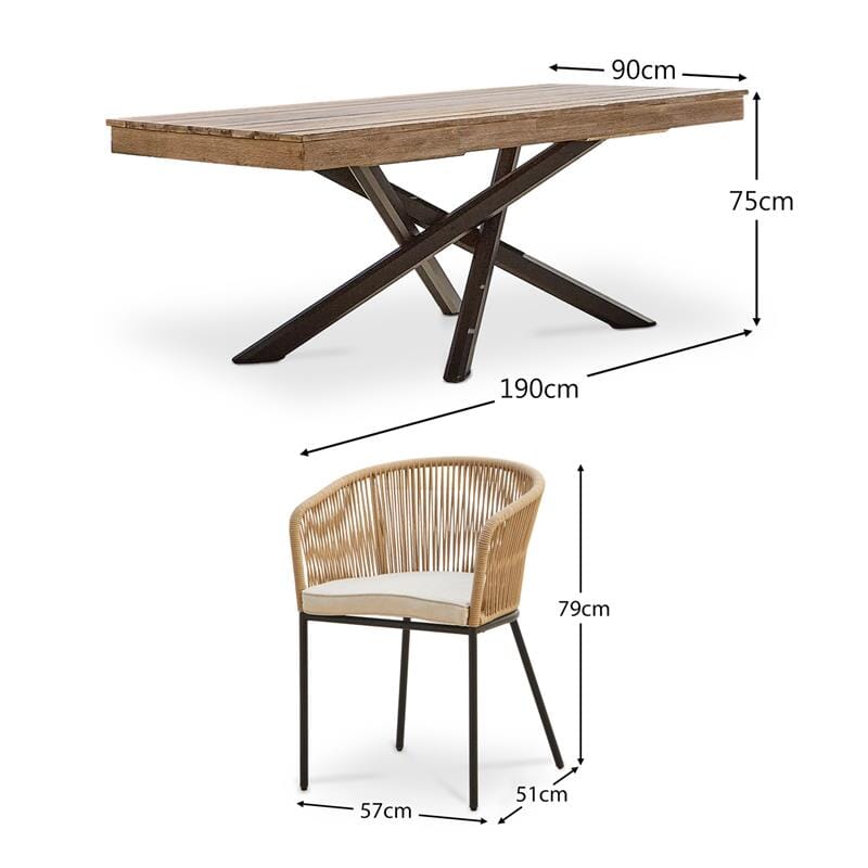 Amelia Whitewash Rectangular 6 Seater Dining Table Set with Hali Rope Chairs - Laura James