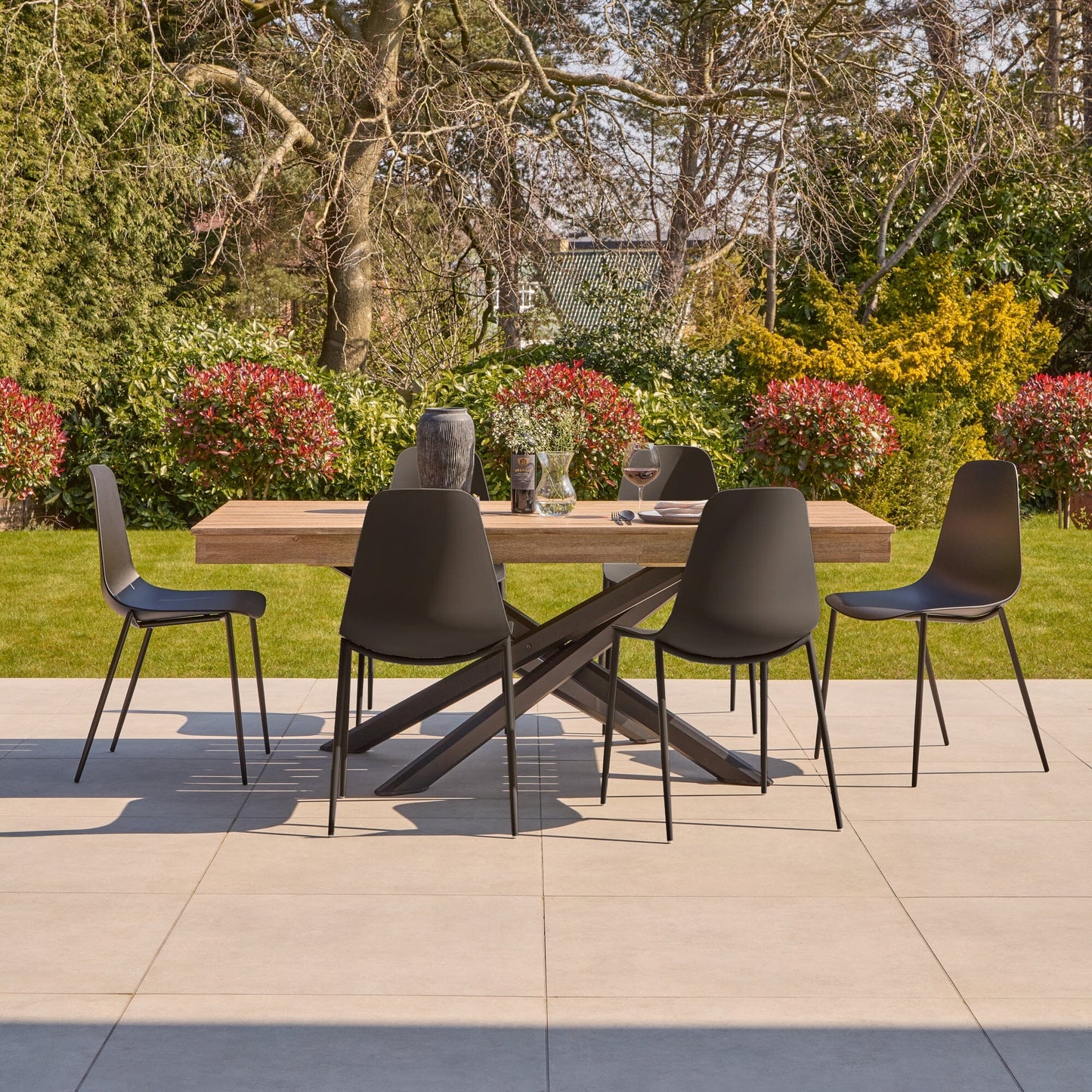 Amelia 6 Seater Wooden Garden Dining Set with Wren Black Chairs - Laura James