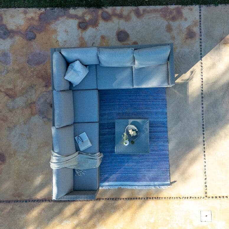 Aria extended garden corner sofa with footstool and coffee table - light grey - Laura James