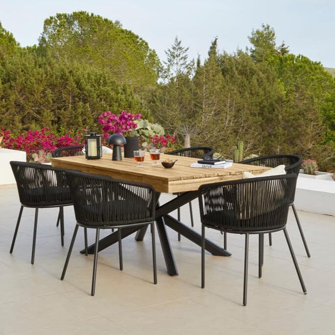Amelia 6 Seater White Acacia Wood Black Legs Garden Dining Set - Hali Black Chairs - Laura James