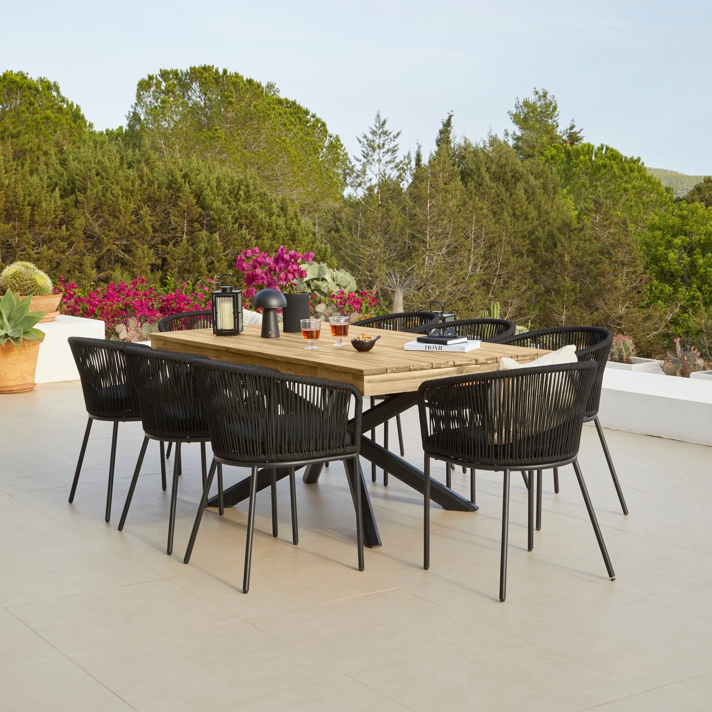 Amelia 8 Seater Natural Wood Black Legs Garden Dining Set - Hali BLACK Chairs - Laura James