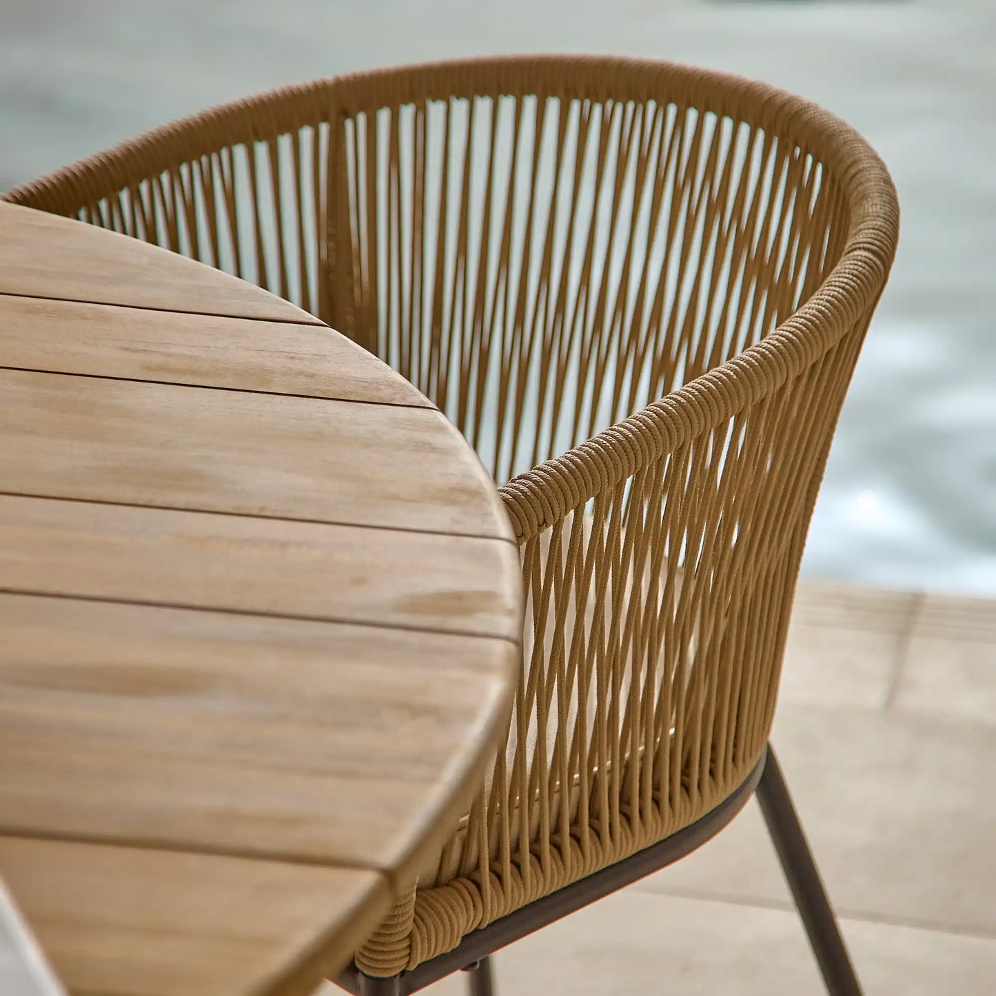 Ezra Whitewash Round Outdoor Dining Set with Natural Hali Rope Chairs - Laura James