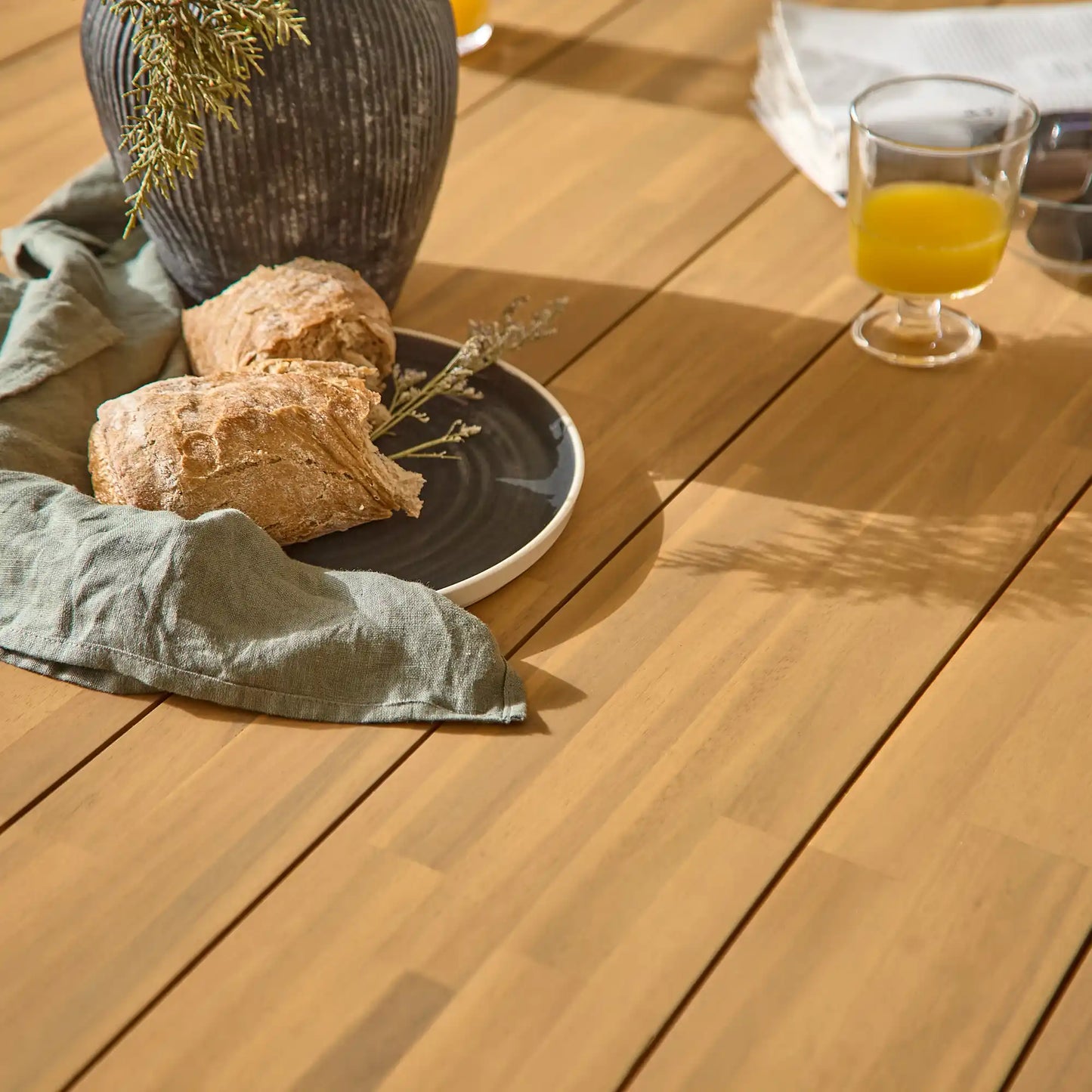 Ezra Whitewash Round Outdoor Dining Set with Natural Hali Rope Chairs - Laura James