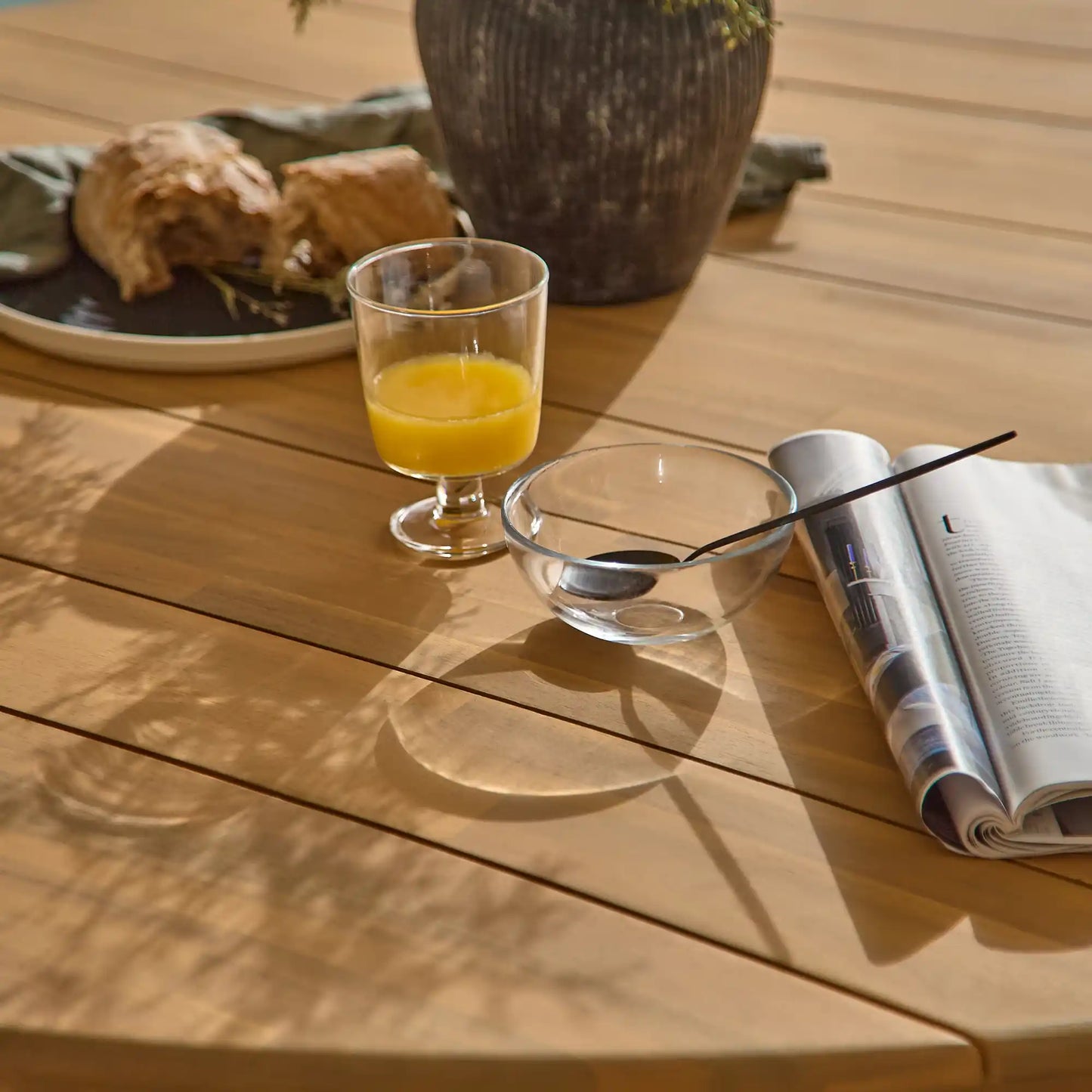 Ezra Whitewash Round Outdoor Dining Set with Natural Hali Rope Chairs - Laura James