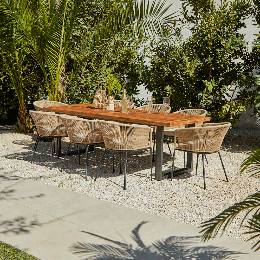 Hali 4 Seater Wooden Outdoor Dining Set with Hali Natural Chairs - 175cm