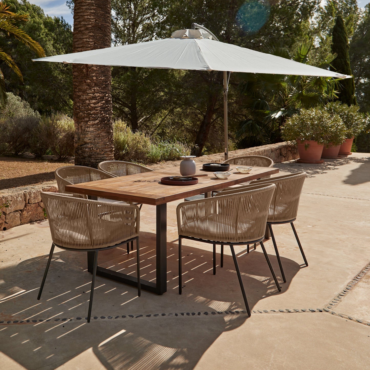Hali 6 Seater Wooden Outdoor Dining Set with Hali Natural Chairs - 175cm