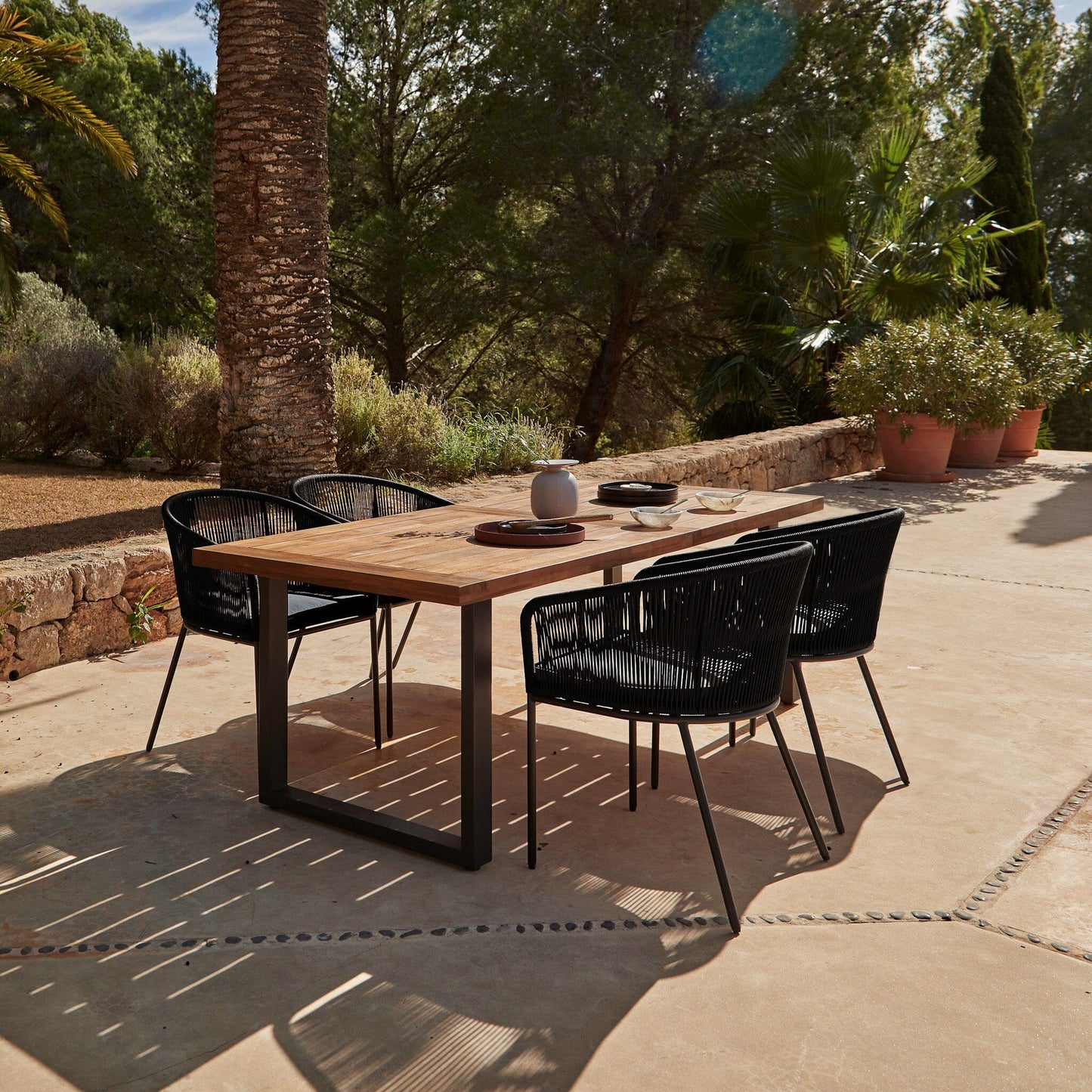 Hali 4 Seater Wooden Outdoor Dining Set with Hali Black Chairs - 175cm
