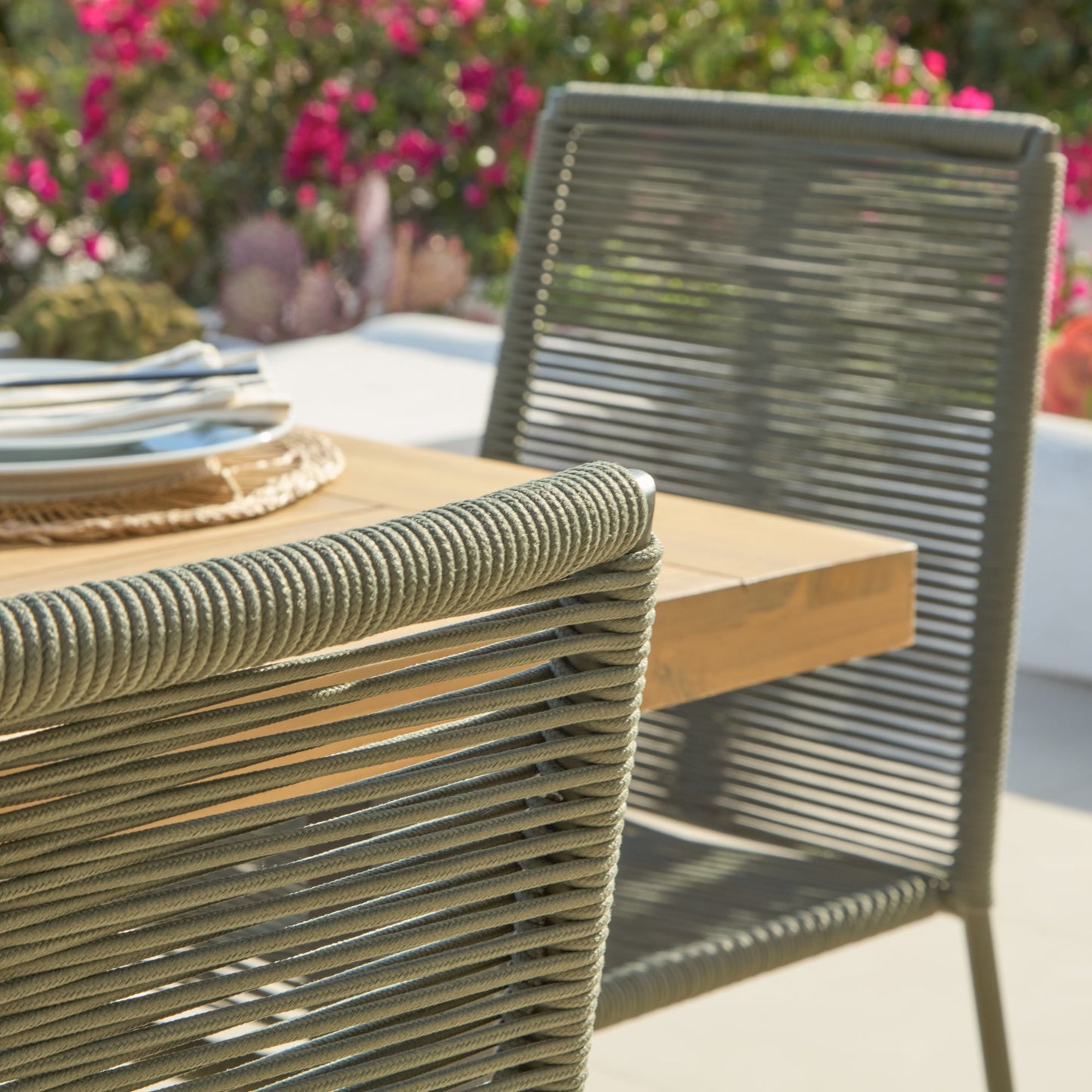 Hali 6 Seater Wooden Garden Dining Set with Ryder Khaki Chairs - 175cm - Laura James