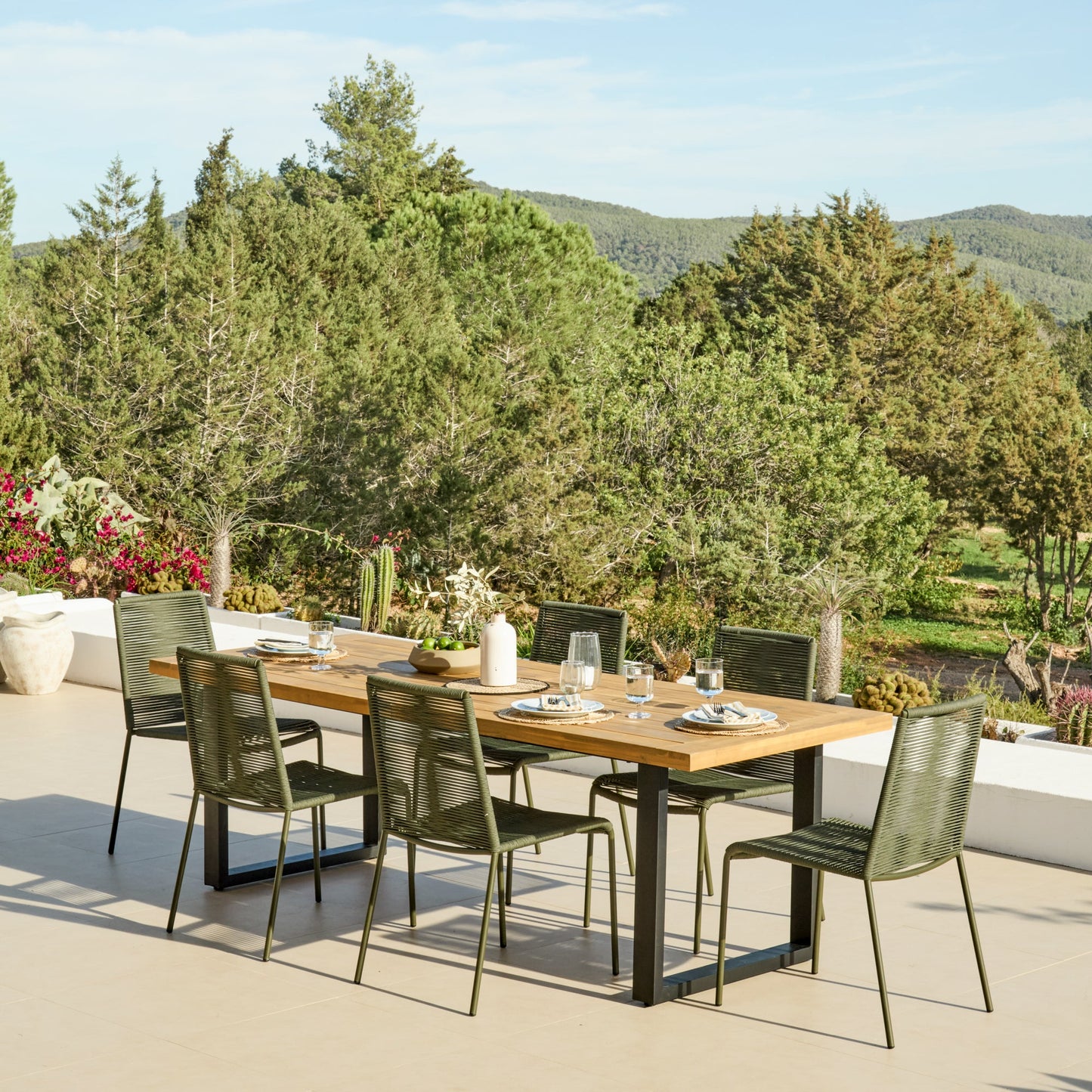 Hali 6 Seater Wooden Garden Dining Set with Ryder Khaki Chairs - 175cm - Laura James