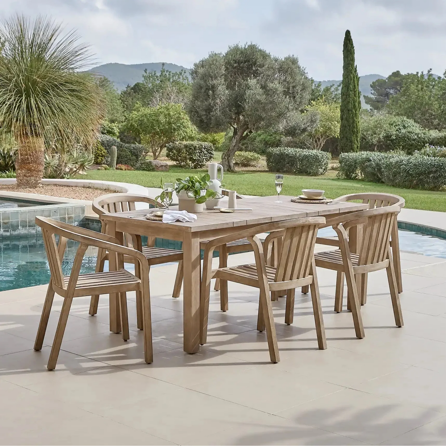 Kuro Wooden 6 Seater Dining Table Set with Shiro Dining Chairs - Laura James