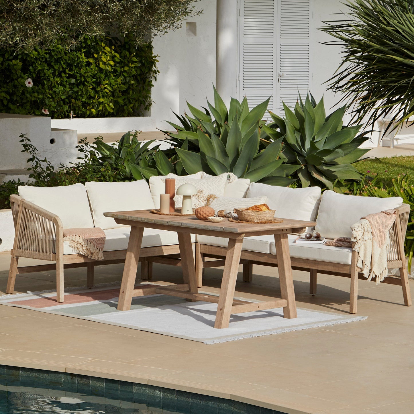 Shiro Wooden Garden Corner Dining Sofa Set - Laura James