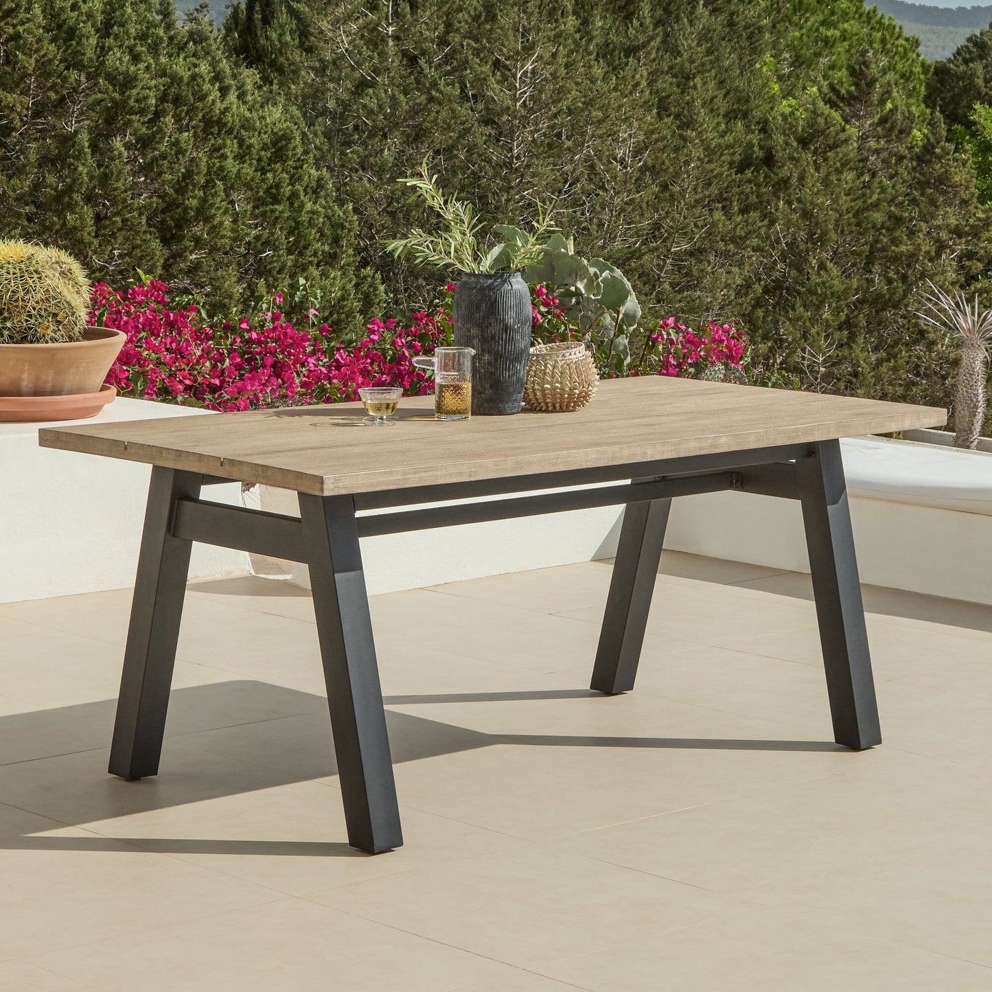 Palm Wooden Garden Table - Brushed Light Acacia and Black Steel - Laura James