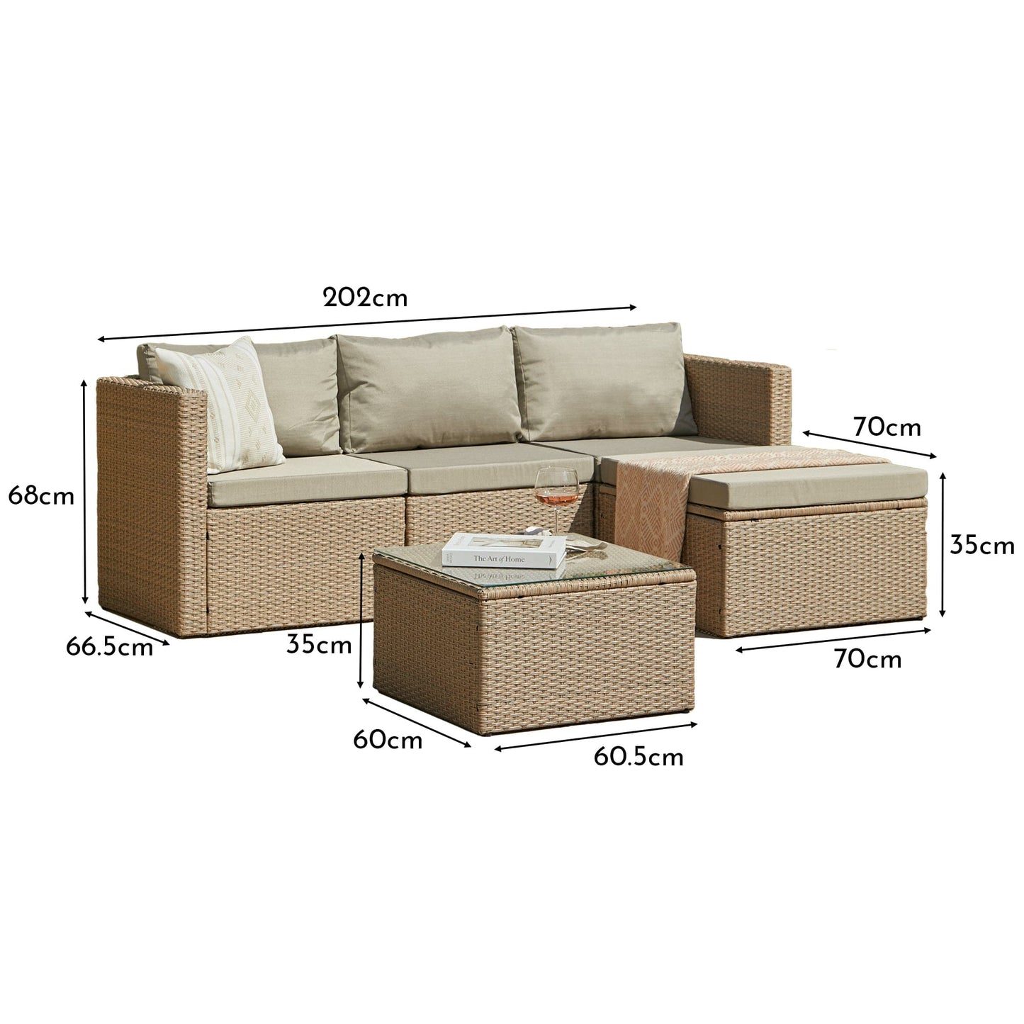 Weston 4 Seater Rattan Garden Corner Sofa Set - Natural Weave
