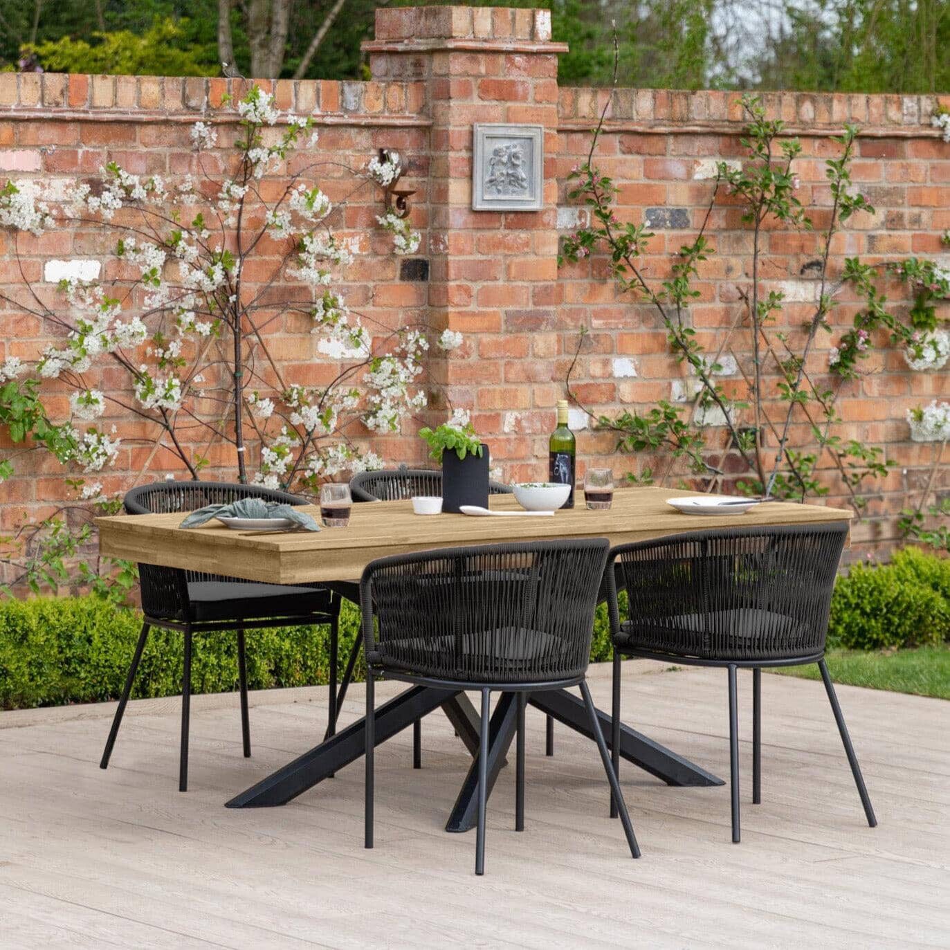 Amelia 4 Seater Natural Wood Black Legs Garden Dining Set - Hali Black Chairs - Laura James