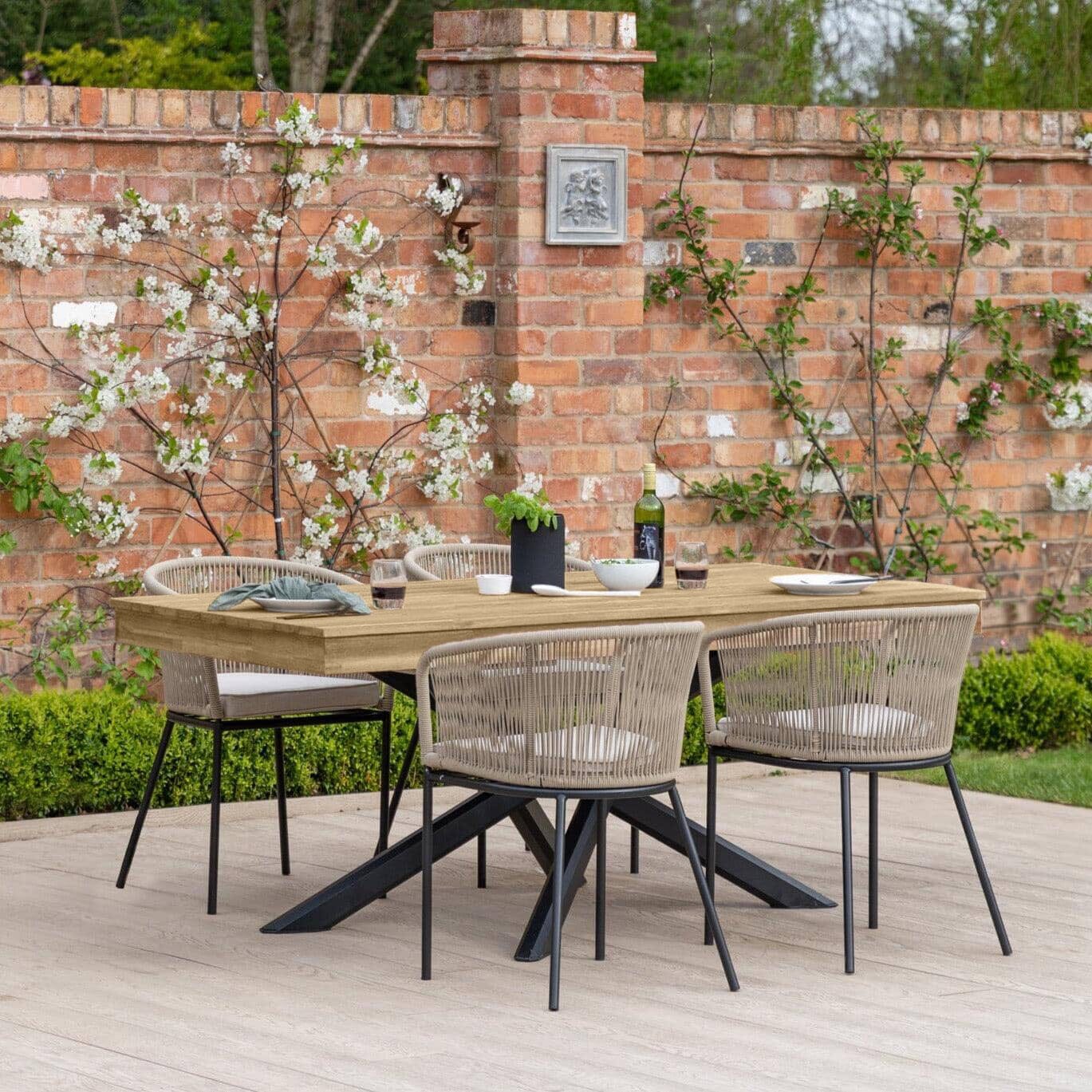 Amelia 4 Seater Natural Wood Black Legs Garden Dining Set - Hali Natural Chairs - Laura James
