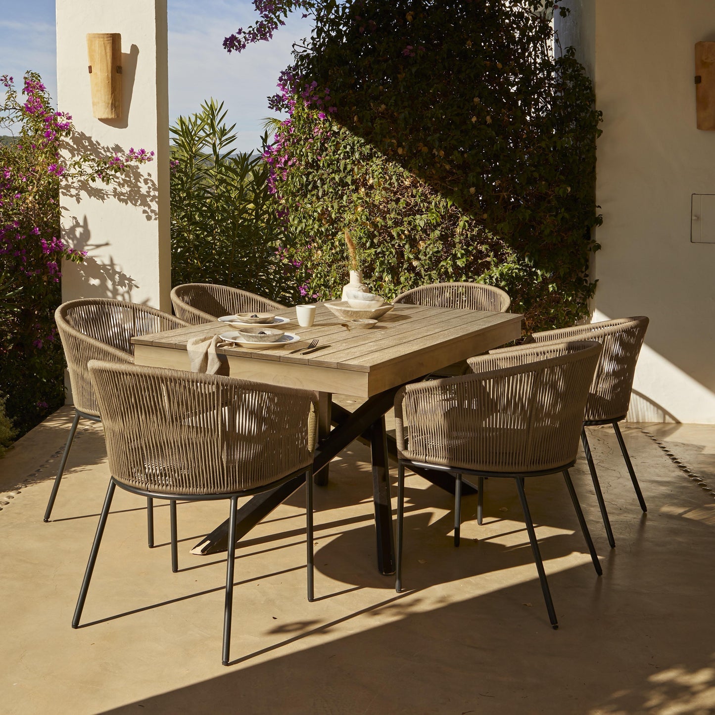 Amelia 4 Seater Whitewash Wood Black Legs Garden Dining Set - Hali Natural Chairs - Laura James