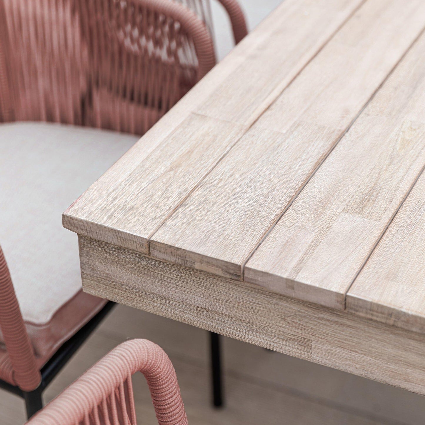 Amelia 8 Seater Whitewash Wood Black Legs Garden Dining Set - Hali Pink Chairs - Laura James