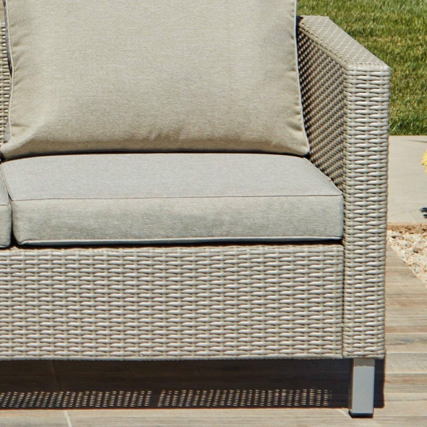 Aria extended garden corner sofa with footstool and coffee table - light grey - Laura James