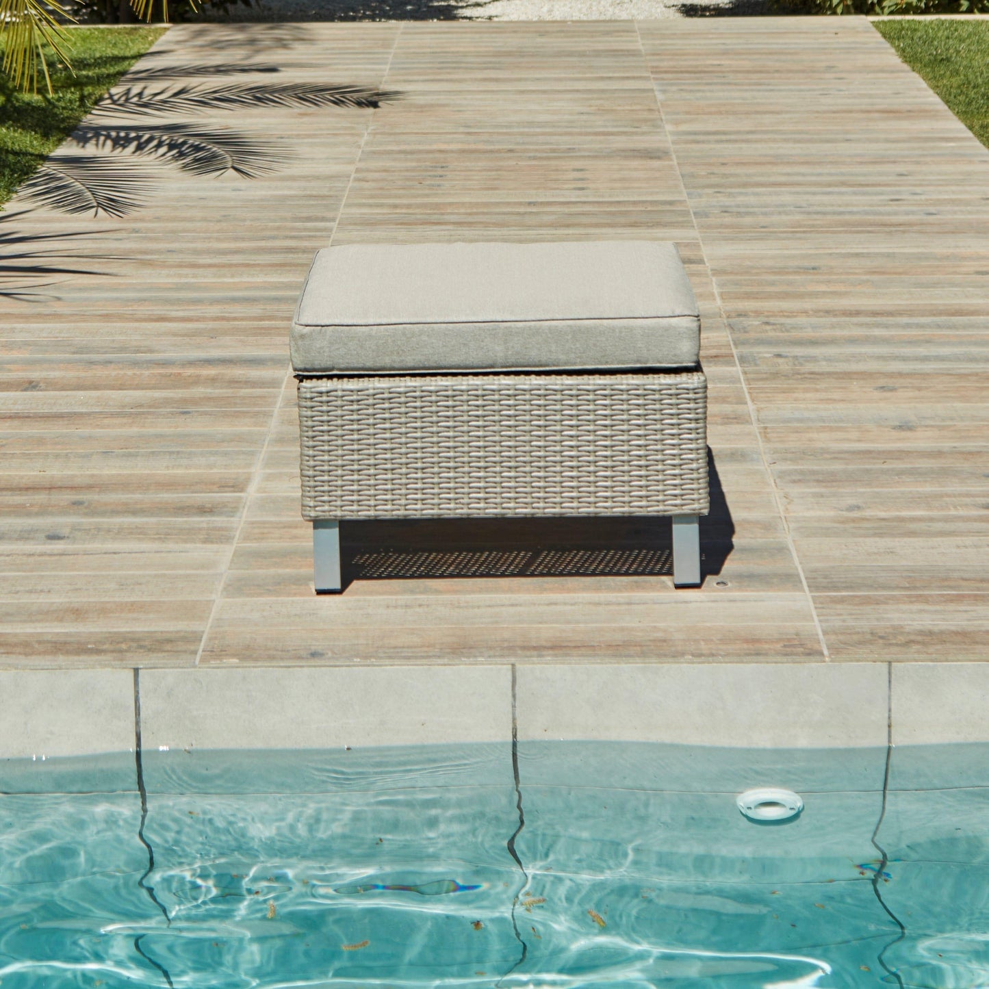 Aria extended garden corner sofa with footstool and coffee table - light grey - Laura James