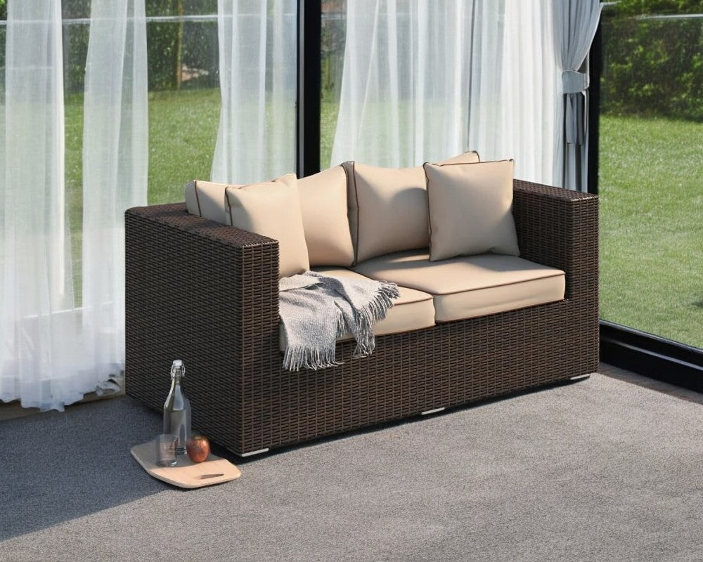 Ascot 2 Seater Rattan Garden Sofa in Chocolate Mix and Coffee Cream
