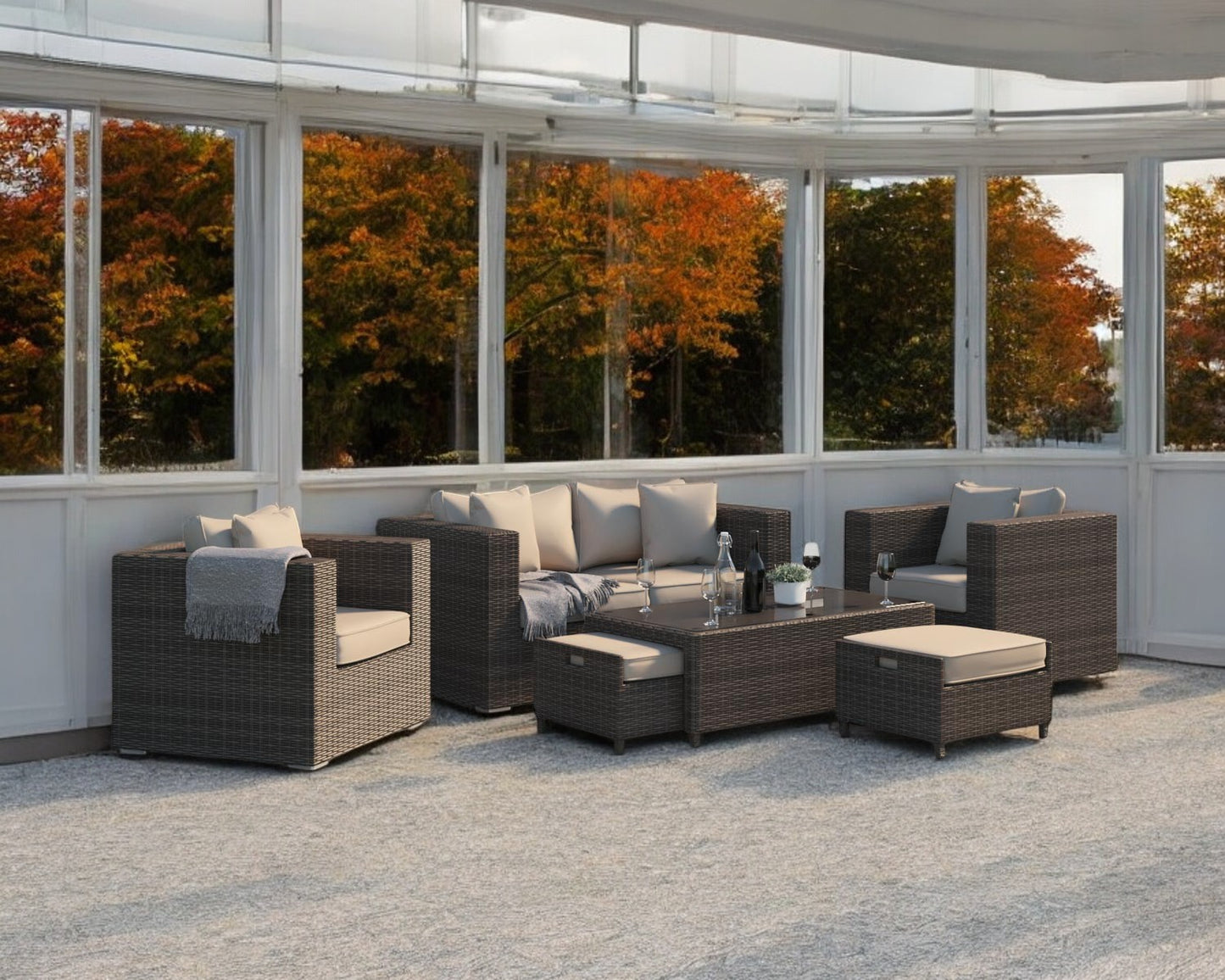Ascot 2 Seater Rattan Garden Sofa Set in Premium Truffle Brown and Champagne