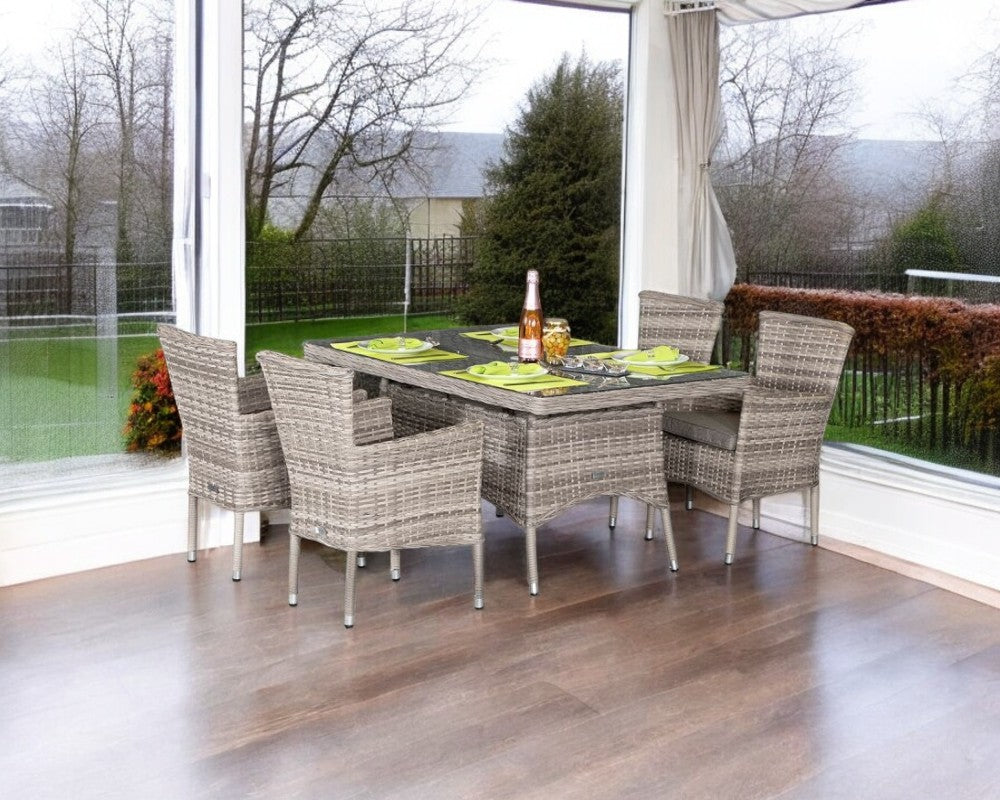 Cambridge 4 Stackable Chairs and Large Rectangular Dining Table Set in Grey