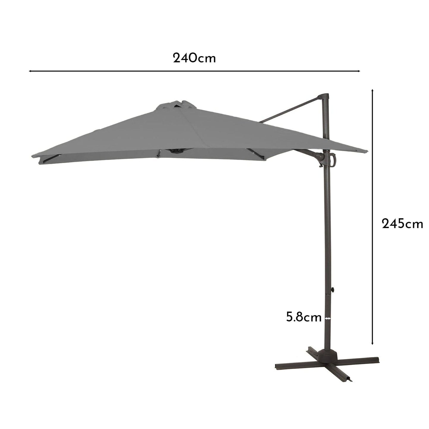 Premium LED Cantilever Parasol 2.4m Square - Grey with 80kg Quartered Parasol Base - Black Plastic