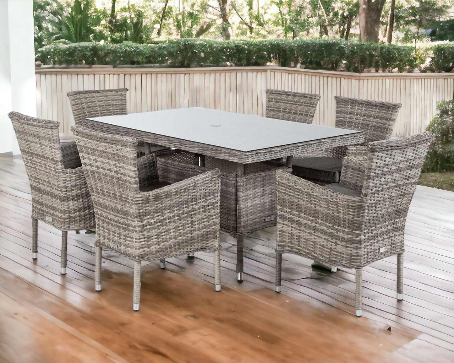 Cambridge 6 Rattan Chairs and Small Rectangular Dining Table Set in Grey