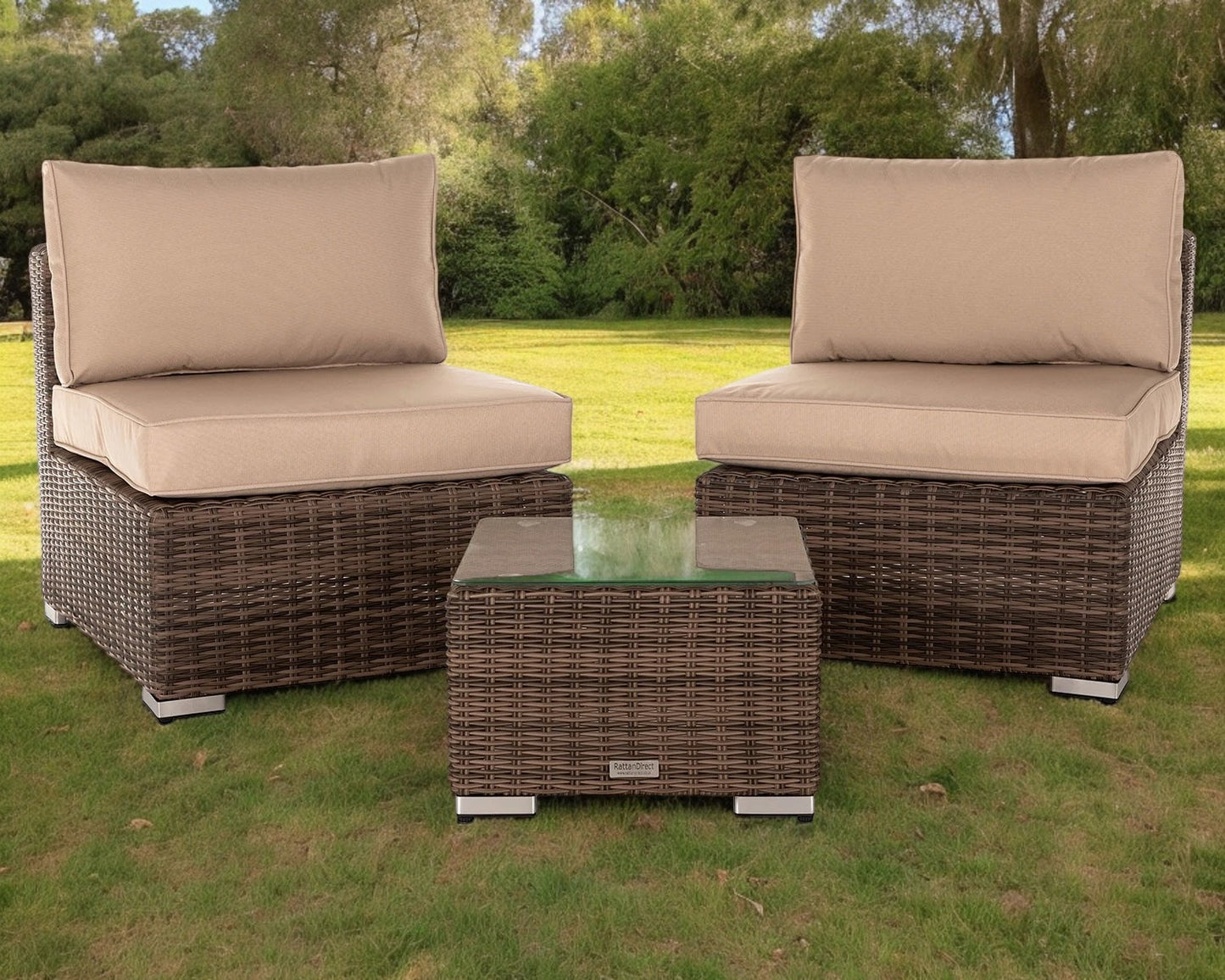 Florida Bistro Set with Small Square side Table - Premium Truffle Brown and Champagne