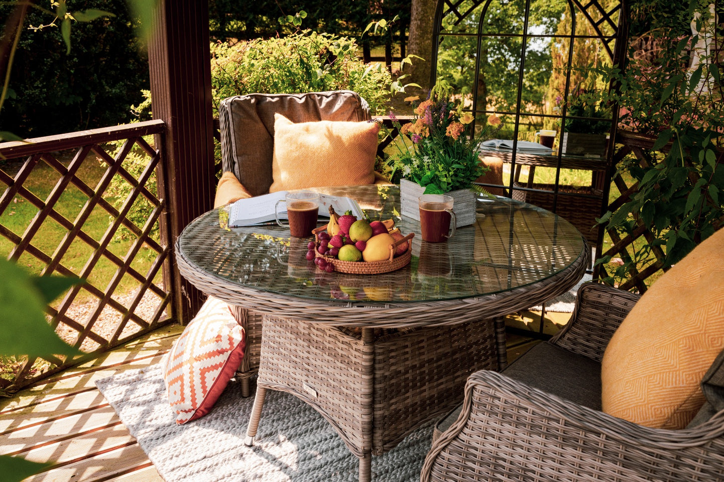 Riviera 2 Rattan Garden Chairs and Small Round Dining Table in Grey