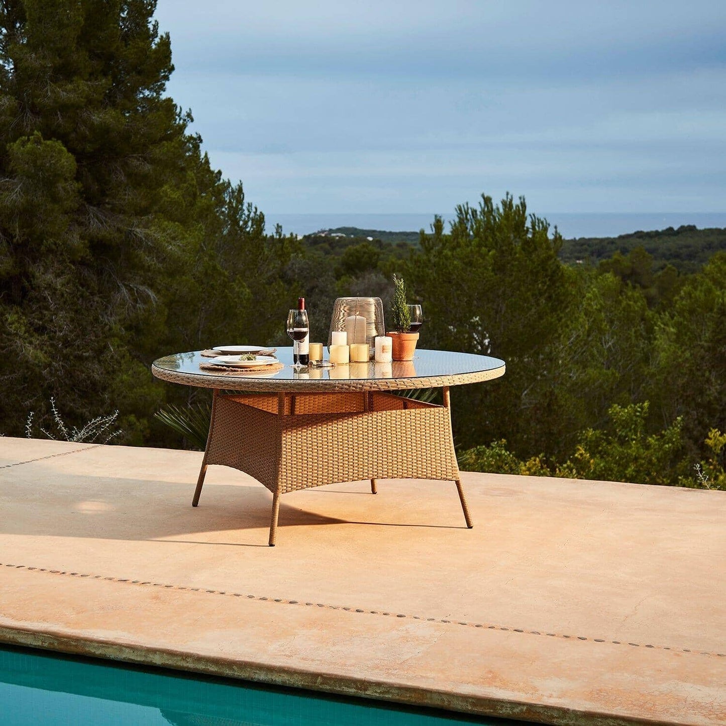 Kemble 6 Seater Outdoor Round Dining Table - Natural Brown - Laura James