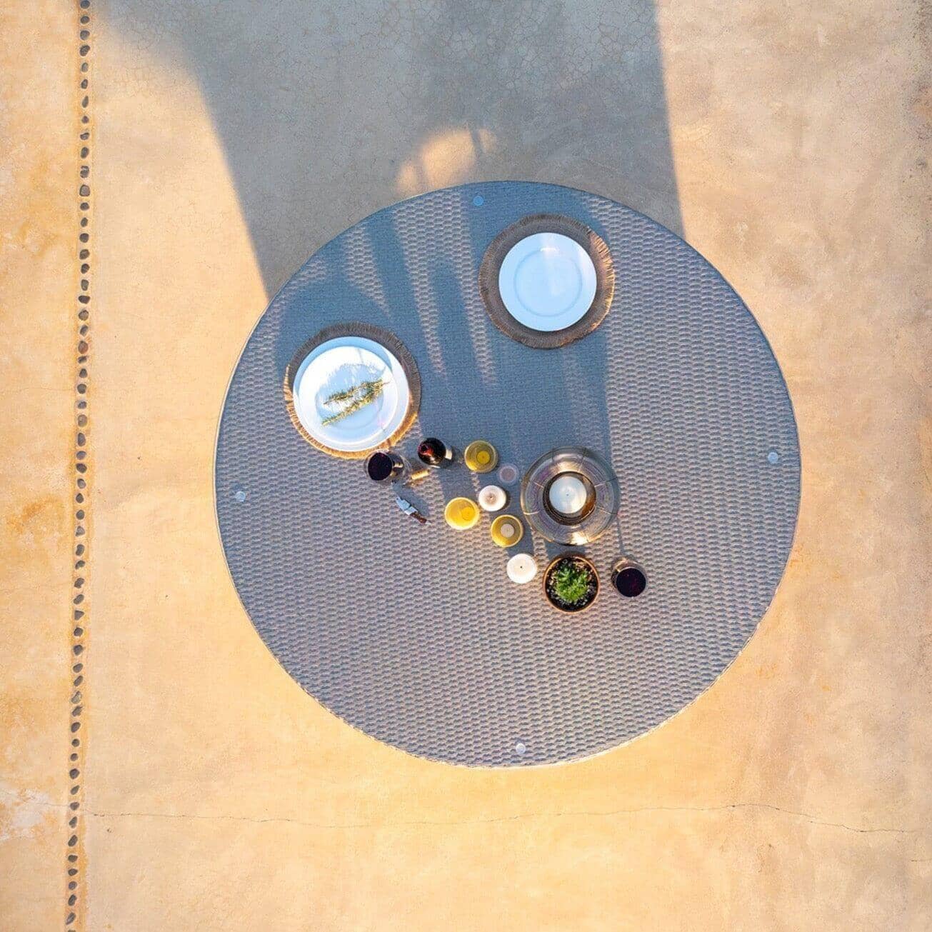 Kemble 6 Seater Rattan Round Outdoor Dining Table Set - Natural Brown - Rattan Garden Furniture - Laura James