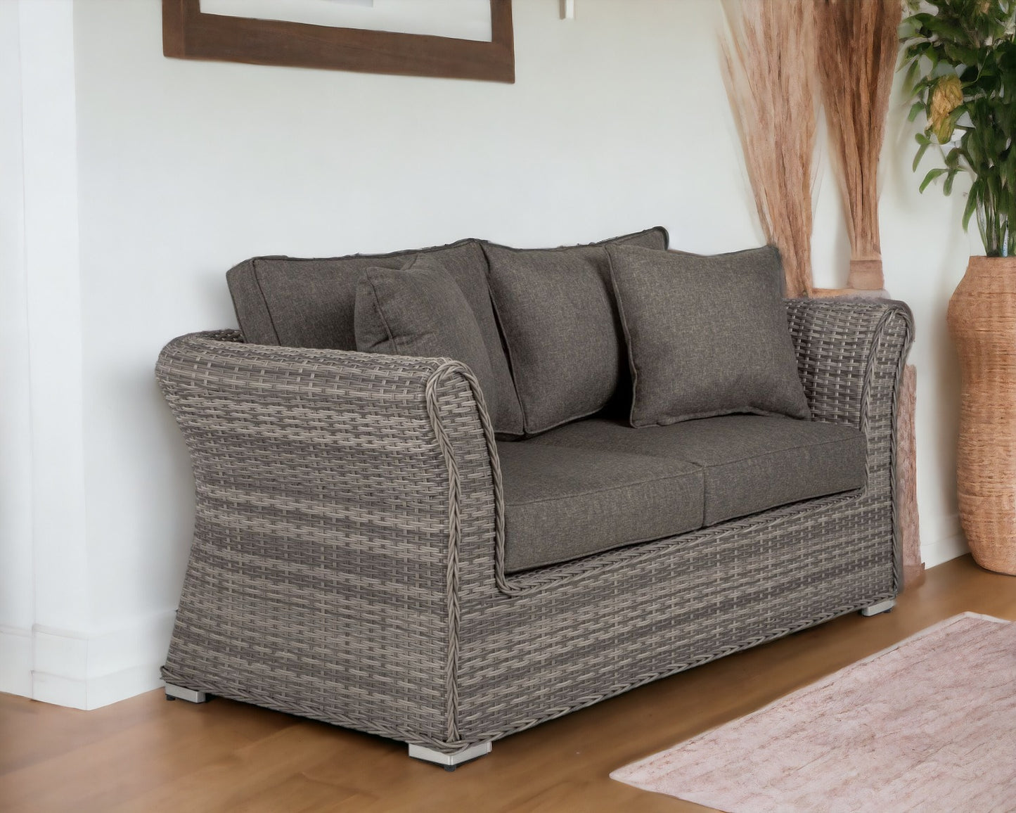 Lisbon 2 Seater Rattan Garden Sofa in Grey