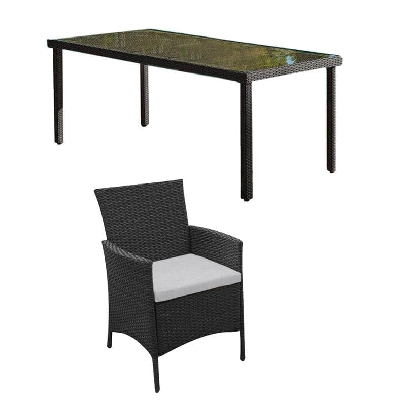 Marston 8 Seater Rattan Garden Dining Set - Black - Glass Top - Laura James