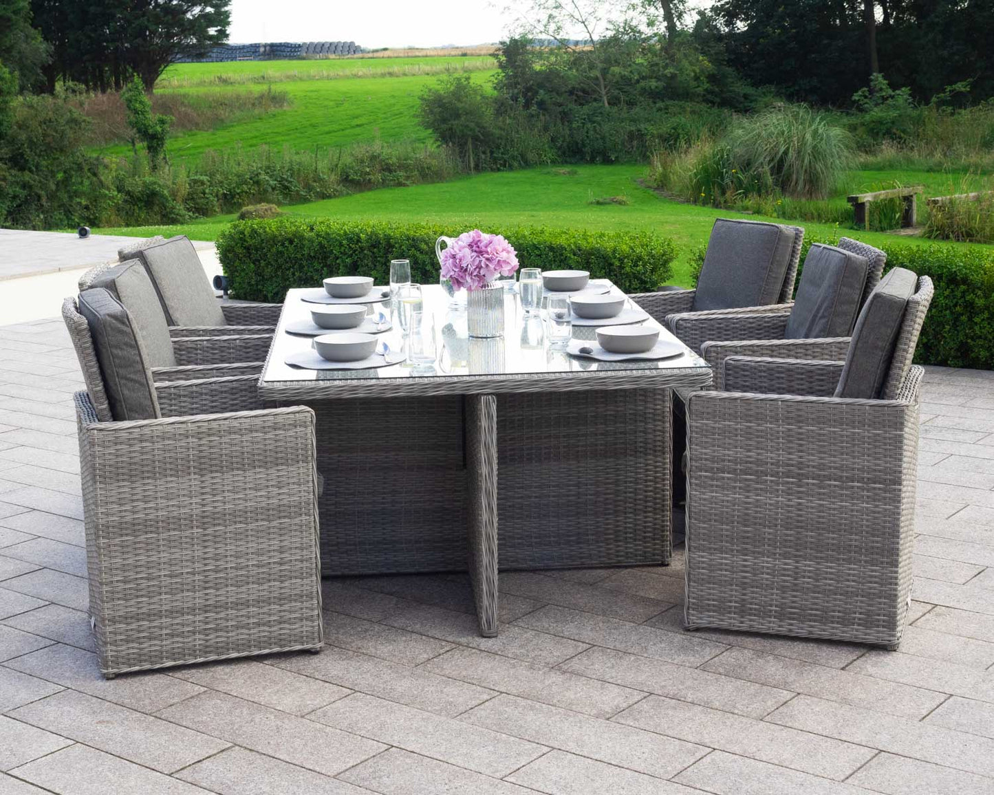 Barcelona 6 Seater Cube Set With Footstools in Grey